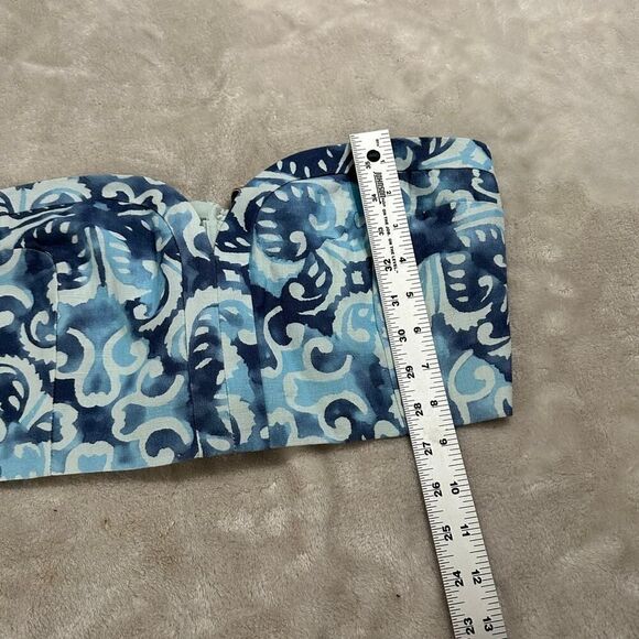 Alexis Isola Crop Top Women's Large Blue‎ Linen Blend Strapless Smocked Back NWT - Picture 9 of 11